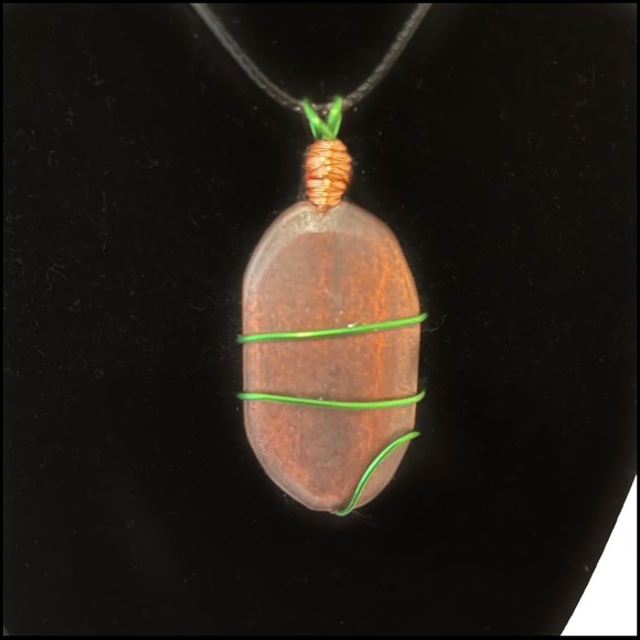 Wire-Wrapped Repurposed Wooden Pendant, Handcrafted - Picture 3 of 3